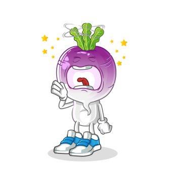 turnip head cartoon yawn character. cartoon mascot vector