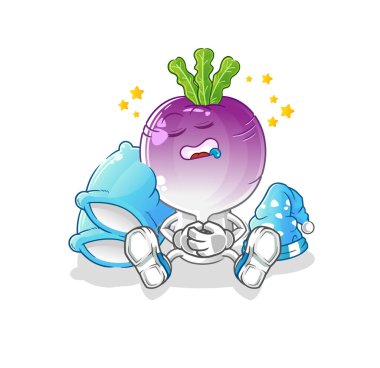turnip head cartoon sleeping character. cartoon mascot vector