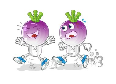turnip head cartoon play chase. cartoon mascot vector