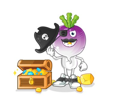 turnip head cartoon pirate with treasure mascot. cartoon vector