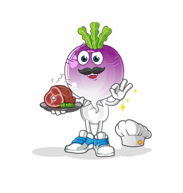 turnip head cartoon chef with meat mascot. cartoon vector