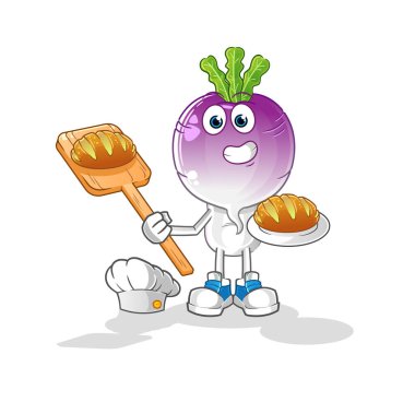 turnip head cartoon baker with bread. cartoon mascot vector