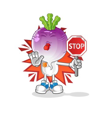 turnip head cartoon holding stop sign. cartoon mascot vector