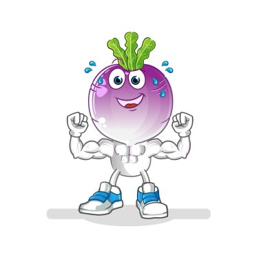 turnip head cartoon muscular. cartoon mascot vector