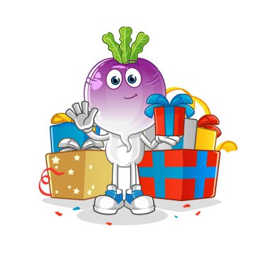 turnip head cartoon give gifts mascot. cartoon vector
