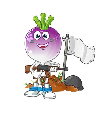 turnip head cartoon army character. cartoon mascot vector