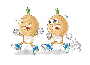 garlic head cartoon play chase. cartoon mascot vector