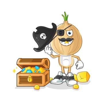 garlic head cartoon pirate with treasure mascot. cartoon vector