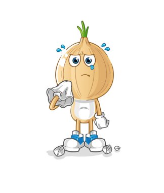 garlic head cartoon cry with a tissue. cartoon mascot vector