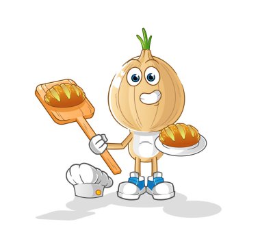 garlic head cartoon baker with bread. cartoon mascot vector