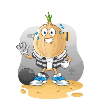 garlic head cartoon criminal in jail. cartoon character