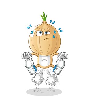 garlic head cartoon fart jumping illustration. character vector