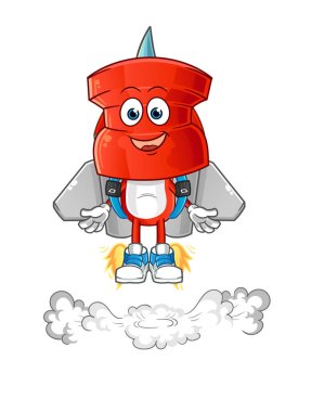 push pin head cartoon with jetpack mascot. cartoon vector