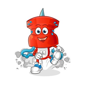 push pin head cartoon runner character. cartoon mascot vector