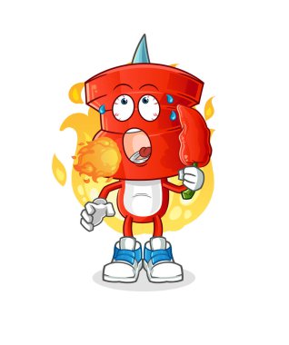 push pin head cartoon eat hot chilie mascot. cartoon vector
