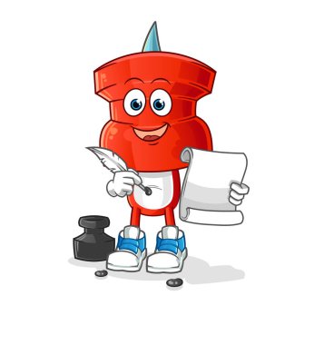 push pin head cartoon writer vector. cartoon character