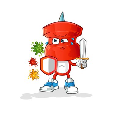 push pin head cartoon against viruses. cartoon mascot vector