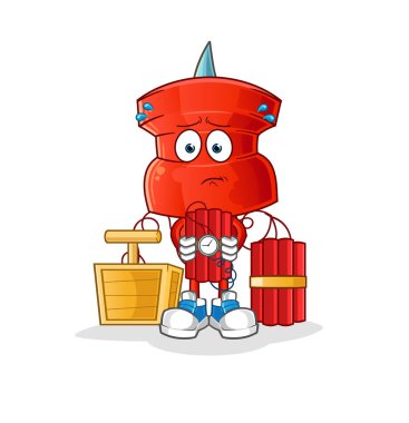 push pin head cartoon holding dynamite character. cartoon vector