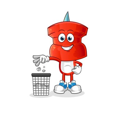 push pin head cartoon Throw garbage mascot. cartoon vector