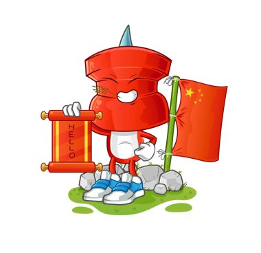 push pin head cartoon chinese. cartoon mascot vector