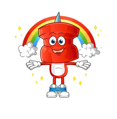 push pin head cartoon with a rainbow. cartoon vector