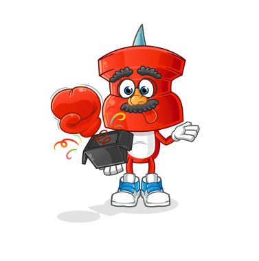 push pin head cartoon prank glove in the box. cartoon mascot