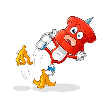 push pin head cartoon slipped on banana. cartoon mascot vector