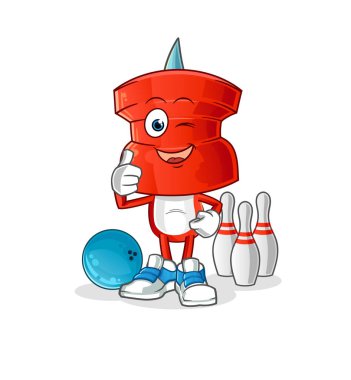 push pin head cartoon play bowling illustration. character vector