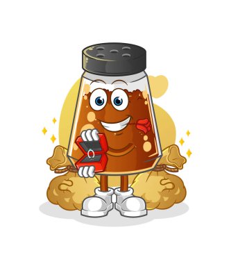 pepper powder propose with ring. cartoon mascot vector