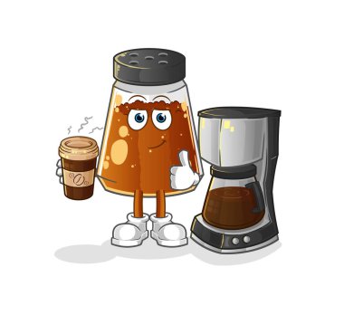 pepper powder drinking coffee illustration. character vector