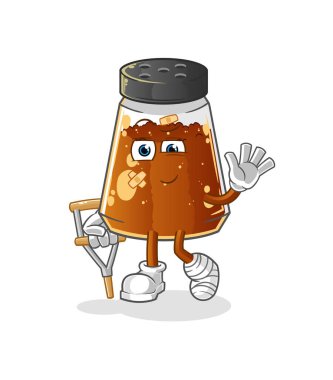 pepper powder sick with limping stick. cartoon mascot vector