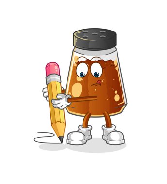 pepper powder write with pencil. cartoon mascot vector