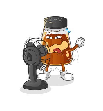 pepper powder in front of the fan character. cartoon mascot vector