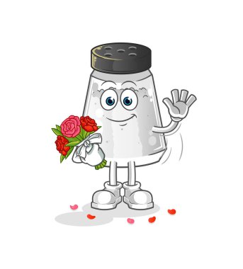 salt shaker with bouquet mascot. cartoon vector