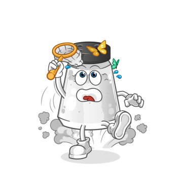 salt shaker catch butterfly illustration. character vector