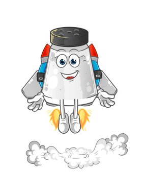 salt shaker with jetpack mascot. cartoon vector