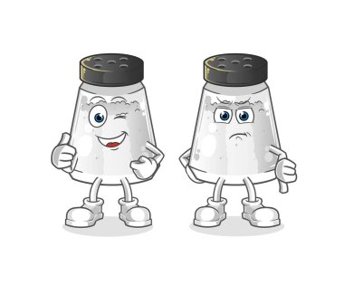 salt shaker thumbs up and thumbs down. cartoon mascot vector