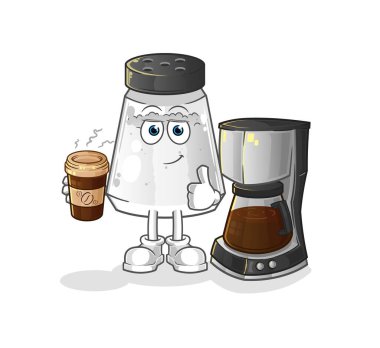 salt shaker drinking coffee illustration. character vector