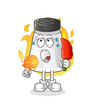 salt shaker eat hot chilie mascot. cartoon vector