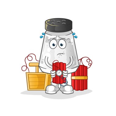 salt shaker holding dynamite character. cartoon mascot vector