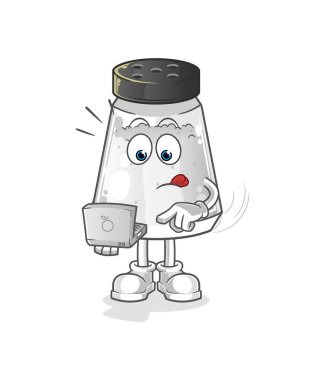 salt shaker with laptop mascot. cartoon vector