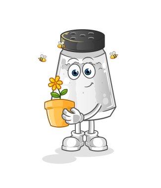 salt shaker with a flower pot. character vector
