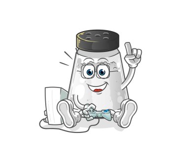 salt shaker playing video games. cartoon character