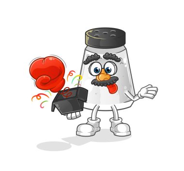 salt shaker prank glove in the box. cartoon mascot