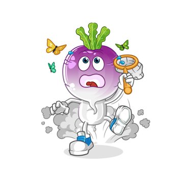 turnip head cartoon catch butterfly illustration. character vector