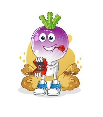 turnip head cartoon propose with ring. cartoon mascot vector