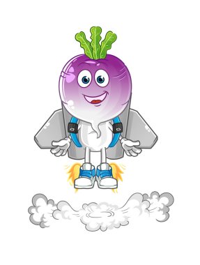 turnip head cartoon with jetpack mascot. cartoon vector