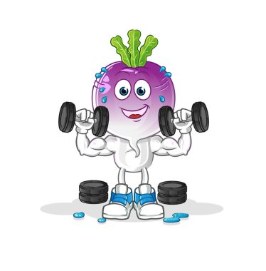 turnip head cartoon weight training illustration. character vector