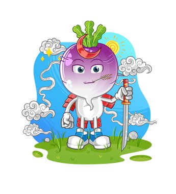 turnip head cartoon samurai. cartoon mascot vector