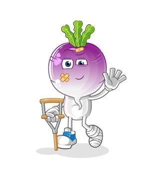 turnip head cartoon sick with limping stick. cartoon vector